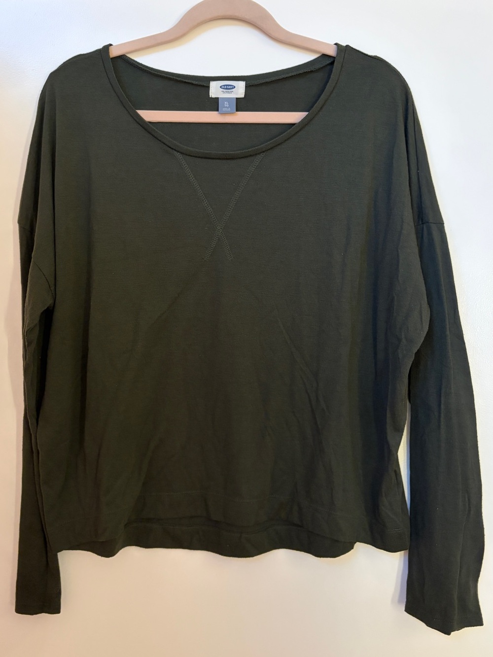 Old Navy Women's Olive Green Cropped Long Sleeve Scoop Neck Top